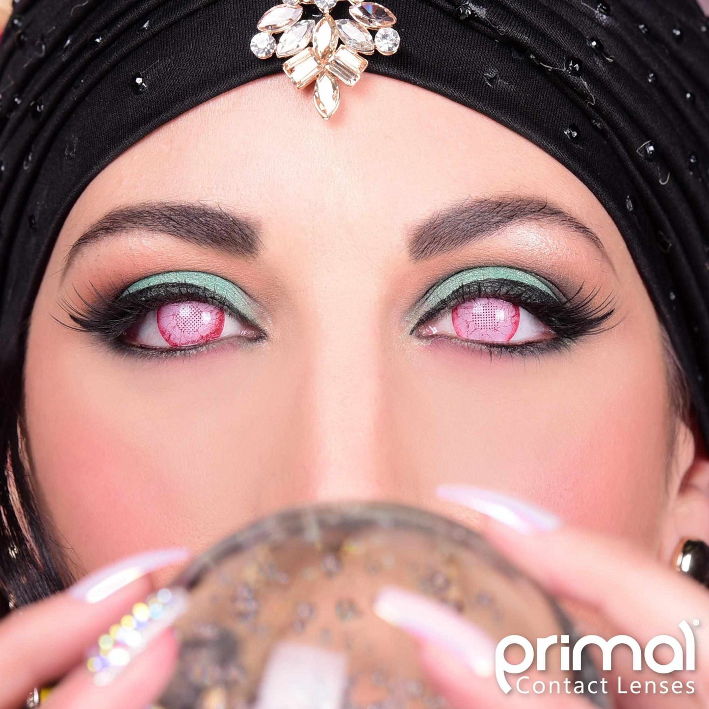 Pink Blind Circle Lenses Makeup Model Closeup